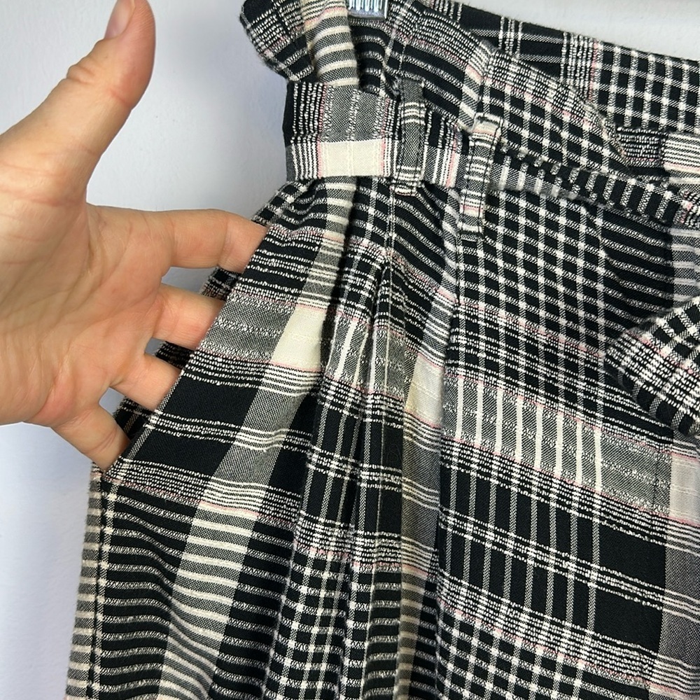 Anthropologie Luca Wide Leg Pant Sz 14 High Waist Pockets Cropped Plaid Textured - Picture 8 of 16